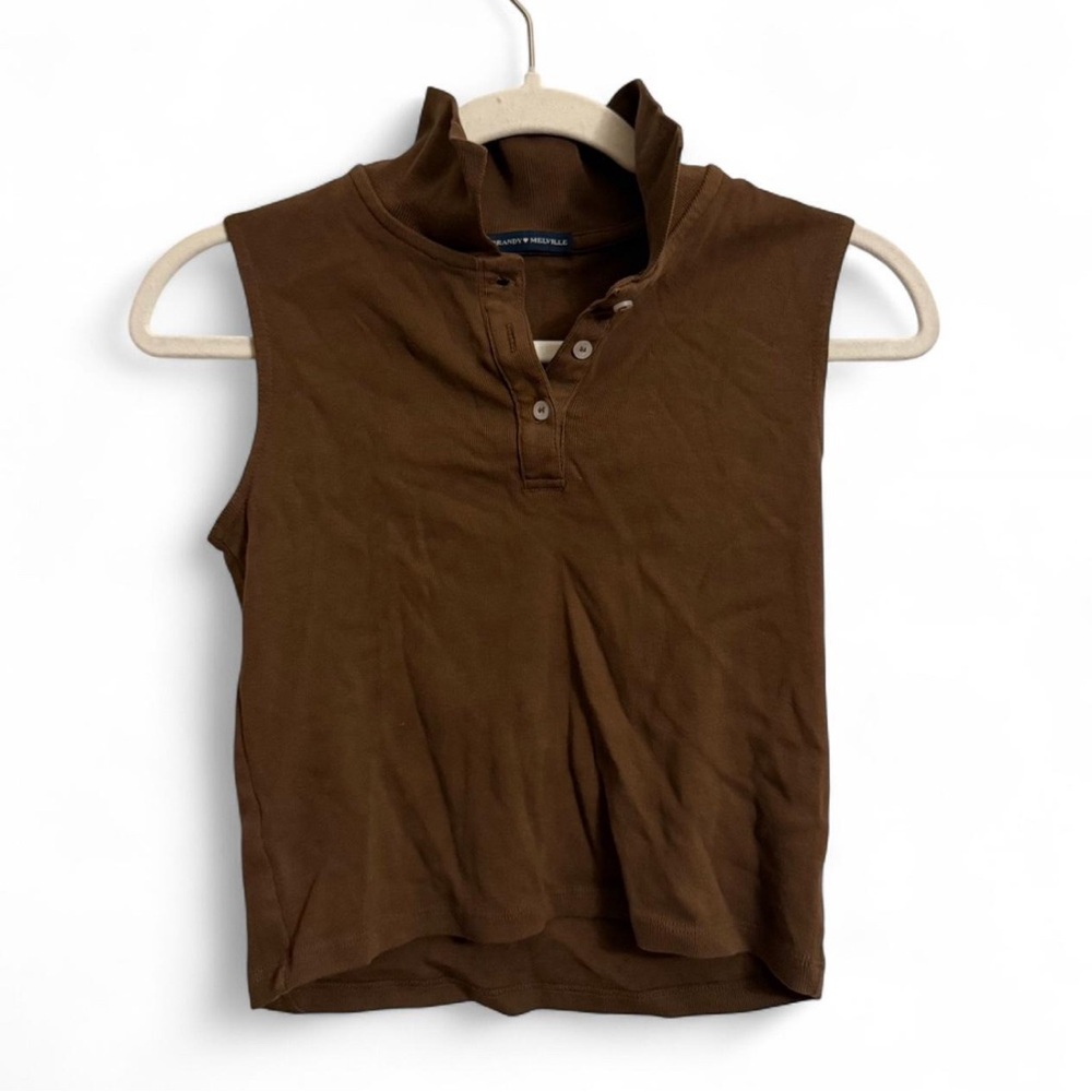 Brandy Melville Brown Sleeveless Polo Muscle Tee